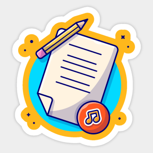 Music Lyrics with Pencil, Tune and Note of Music Cartoon Vector Icon Illustration Sticker